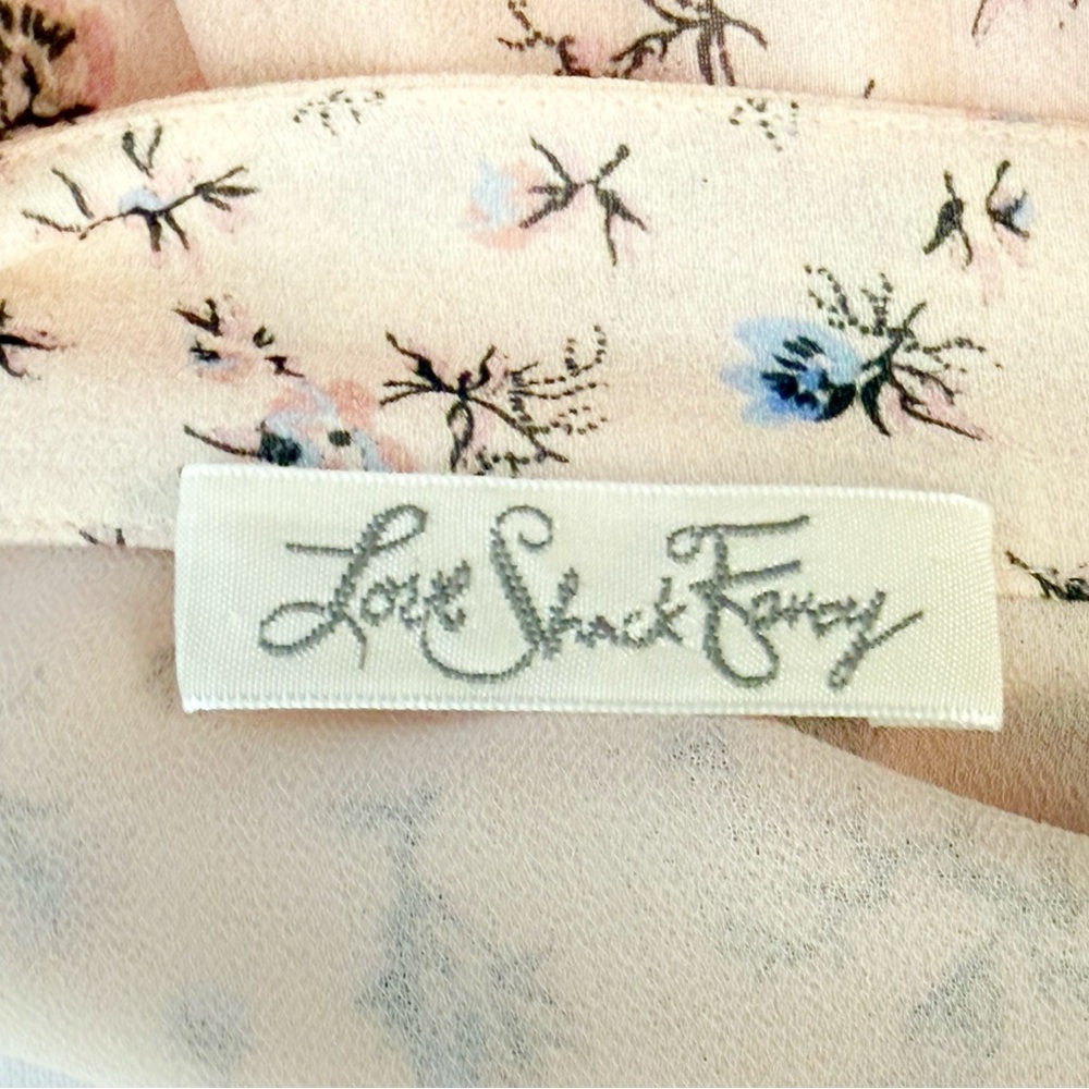 LOVESHACKFANCY PINK BLUE FLORAL PRINT RUFFLE SILK MINI SKIRT - Picture 5 of 7